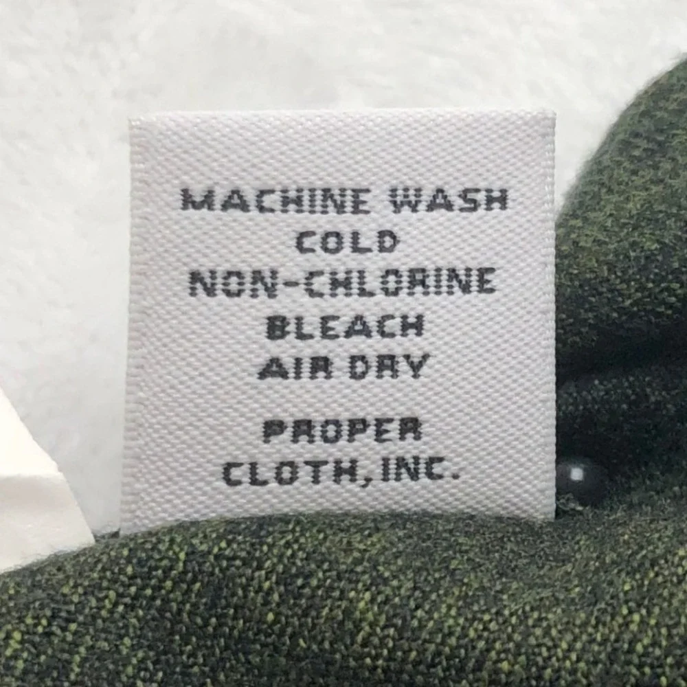 PROPER CLOTH 100% Wool Flannel Shirt 20/37.5 Forest Green Melange Button Luxury